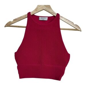 Aritzia Babaton Cropped Tank Top‎ Red Ribbed Sleeveless Size S pink